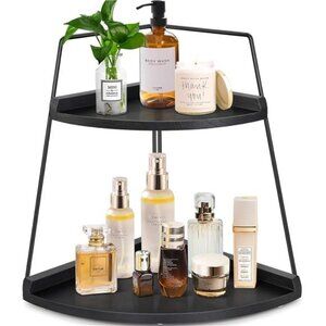 2 Tier Bathroom Counter Organizer, Wood Bathroom Organizer Countertop, Corner